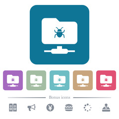 FTP bug flat icons on color rounded square backgrounds