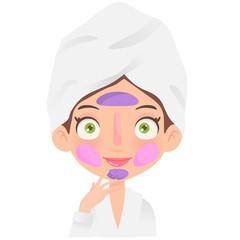 Brunette girl spa with a multi face mask on