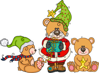 Three teddy bears at Christmas