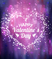 Naklejka na ściany i meble Happy Valentines Day greeting card. I Love You. 14 February. Holiday background with hearts, light, stars. Vector Illustration.