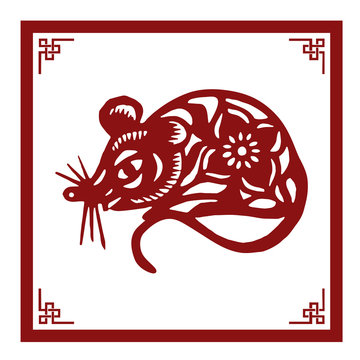 The Classic Chinese Papercutting Style Illustration, A Cartoon Rat, The Chinese Zodiac 