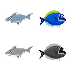 Isolated object of sea and animal sign. Set of sea and marine vector icon for stock.