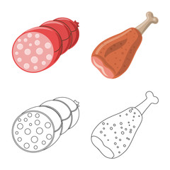 Vector illustration of meat and ham sign. Collection of meat and cooking vector icon for stock.