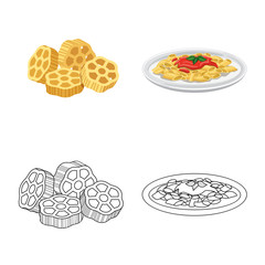 Vector design of pasta and carbohydrate logo. Set of pasta and macaroni stock symbol for web.