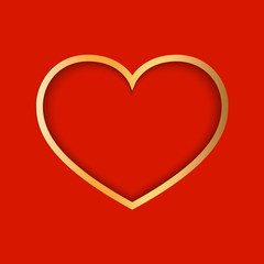 Gold Heart on Red Background. Symbol of love. Design element for Valentine s day.