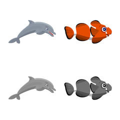 Isolated object of sea and animal symbol. Collection of sea and marine vector icon for stock.