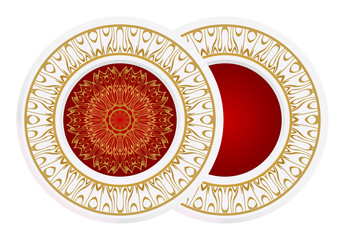 Matching decorative plates for interior design. Empty dish, porcelain plate mock up design. Vector illustration
