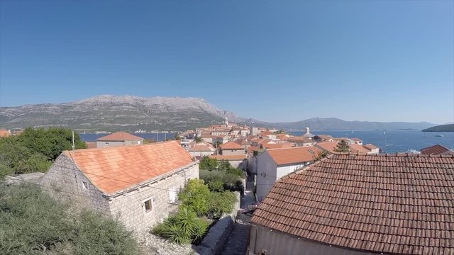 View of Korcula Old Town and Bell Tower of St. Marko, Korcula, Dalmatia, Croatia, Europe
