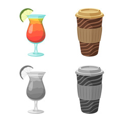 Vector illustration of drink and bar symbol. Set of drink and party stock symbol for web.