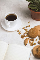Working weekdays Diary Cookies Flower in a pot on a light background