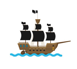 Flat vector pirate ship in sea