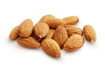 Almonds. Almond Kernels Isolated on White Background. Full Depth of Field   
