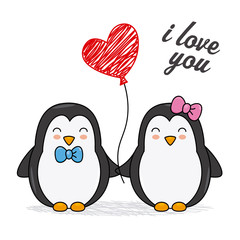 Cute penguins with a heart. Valentine card