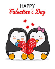 Cute penguins with a heart. Valentine card