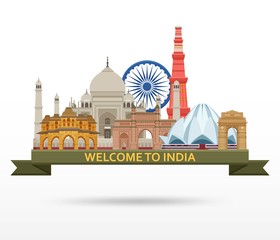 Travel in India concept. Indian most famous sights set. Architectural buildings. Famous tourist attractions