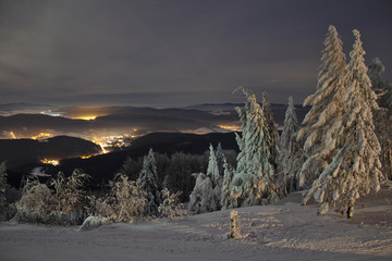Zima w górach, Jaworzyna Krynicka, widok na Krynicę