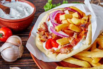 close up of a greek spita ma gyro