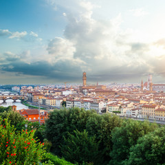Panorama of Florence. Firenze bridge Ponte Vecchio. Florence, Italy