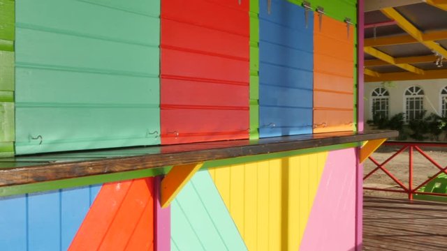 Colourful beach hut and beach, Speightstown, St Peter, Barbados, West Indies, Caribbean 