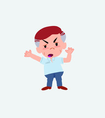 Businessman in casual style argues something with a gesture of discontent.