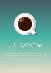 Retro style coffee cup poster. Blue sky background. Text placeholder. Template for coffee shop or menu.