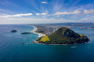 Aerial view, New Zealand lava dome Mt Maunganui