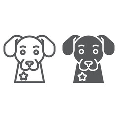Police dog line and glyph icon, guard and pet, animal sign, vector graphics, a linear pattern on a white background.
