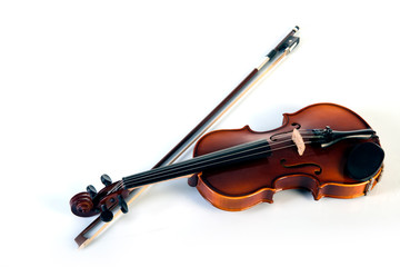 Obraz na płótnie Canvas Violin front view isolated on white.Violin isolated on white background, a symbol of classical music. Close up of a violin on white background.