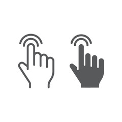 Double tap line and glyph icon, finger and gesture, click sign, vector graphics, a linear pattern on a white background.