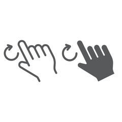 Fototapeta na wymiar Two fingers rotate line and glyph icon, gesture and hand, twist sign, vector graphics, a linear pattern on a white background.