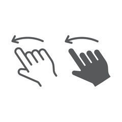 Flick left line and glyph icon, action and hand, gesture sign, vector graphics, a linear pattern on a white background.