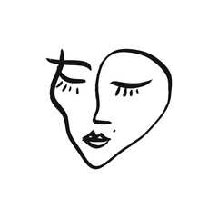 Vector simple hand drawn black and white trendy line portrait art. Monochrome print for clothes, textile and other. EPS