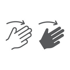 Three fingers flick right line and glyph icon, gesture and hand, click sign, vector graphics, a linear pattern on a white background.