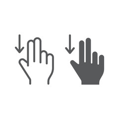 Two finger drag down line and glyph icon, gesture and hand, flick sign, vector graphics, a linear pattern on a white background.