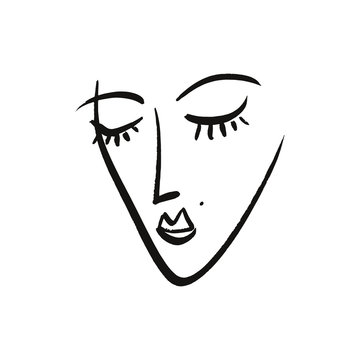 recommend clip art: Vector simple hand drawn black and white trendy line portrait art. Monochrome print for clothes, textile and other. EPS