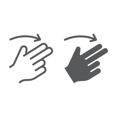 Two finger flick right line and glyph icon, gesture and hand, swipe sign, vector graphics, a linear pattern on a white background.