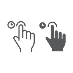 Touch and hold line and glyph icon, gesture and hand, tap sign, vector graphics, a linear pattern on a white background.