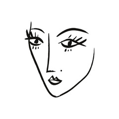 Vector simple hand drawn black and white trendy line portrait art. Monochrome print for clothes, textile and other. EPS