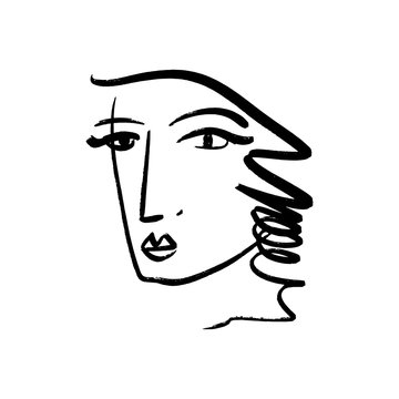 recommend clip art: Vector simple hand drawn black and white trendy line portrait art. Monochrome print for clothes, textile and other. EPS