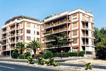 Beautiful cityscape of Italy, historical street of Catania, Sicily, facade of old buildings