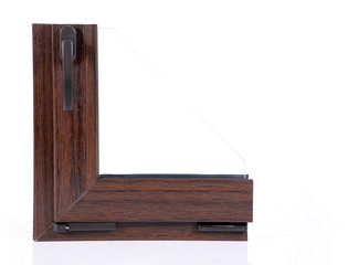  plastic window in a section with handles.Window systems for houses.Open Plastic Window profile isolated close up 