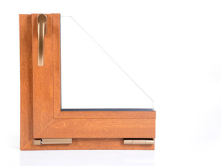  plastic window in a section with handles.Window systems for houses.Open Plastic Window profile isolated close up 