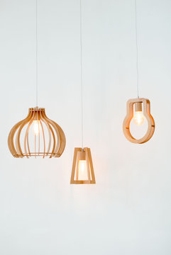 three hanging lamp in modern style on gray background