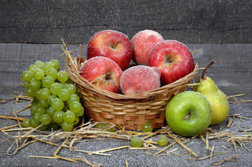 fresh, tasty, juicy, useful fruit in a basket, useful fruit in a basket.A LOT OF FRUITS. AWAY WITH APPLES. FRUITS