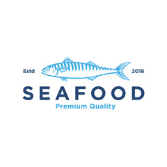 Logo Mackerel silhouette seafood shop label, design elements, emblem template