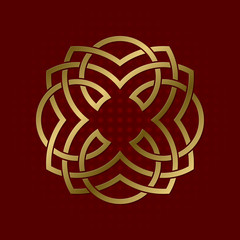 Sacred geometric symbol of four petals plexus. Golden mandala logo.