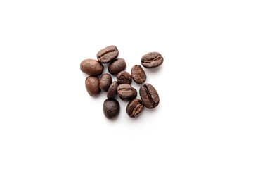 Coffee beans isolated on white background. Close-up.