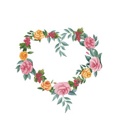 Watercolor heart frame with flowers.