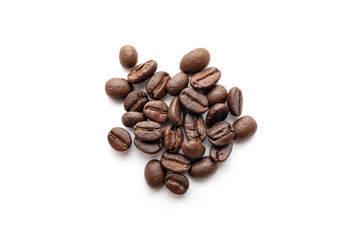 Coffee beans isolated on white background. Close-up.