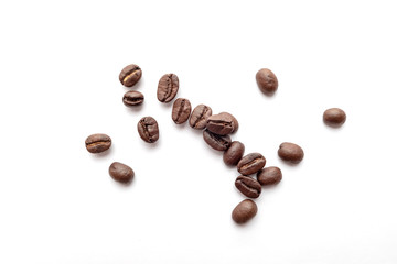 Coffee beans isolated on white background. Close-up.